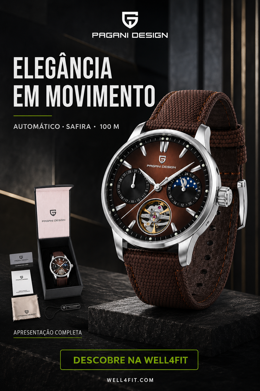 Relógio Pagani Design Automatic | Safira & Open Heart