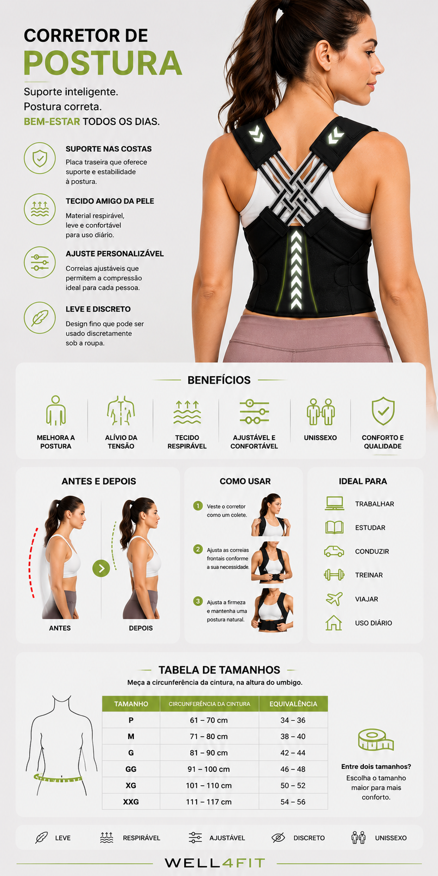 Corretor de Postura Ergonómico WELL4FIT