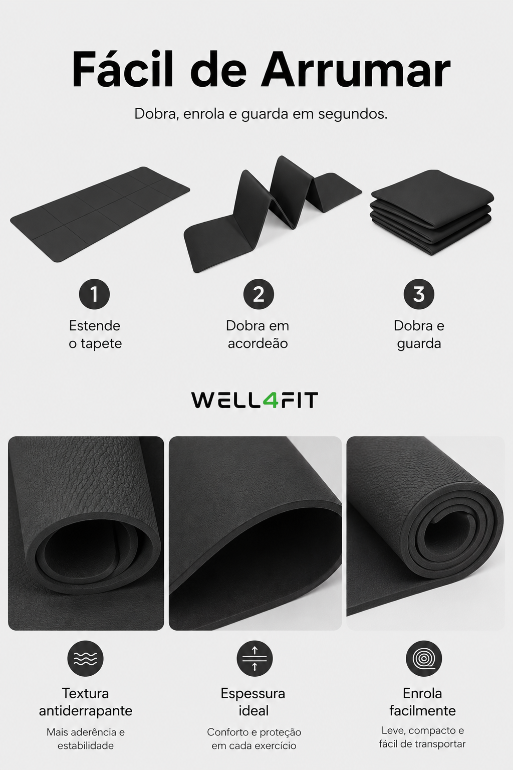 Tapete de Yoga Dobrável WELL4FIT Ideal para Yoga, Pilates e Fitness