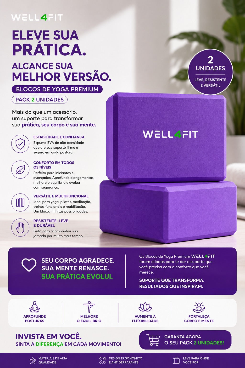 Blocos de Yoga Premium Pack 2 Unidades