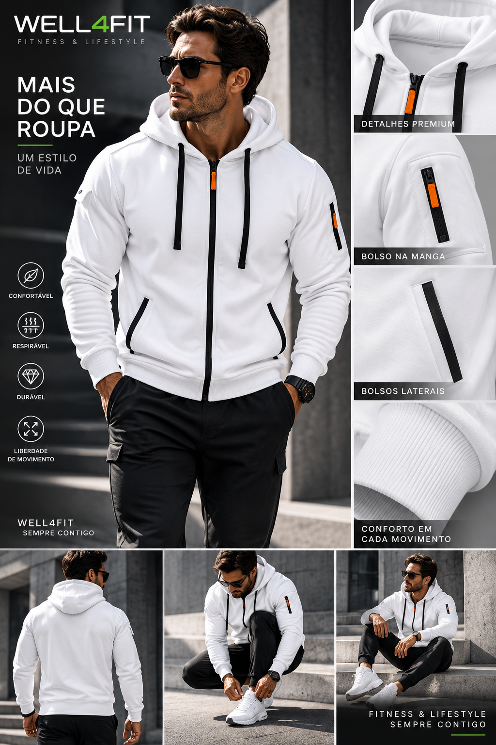 Hoodie Urban Zip Homem | WELL4FIT