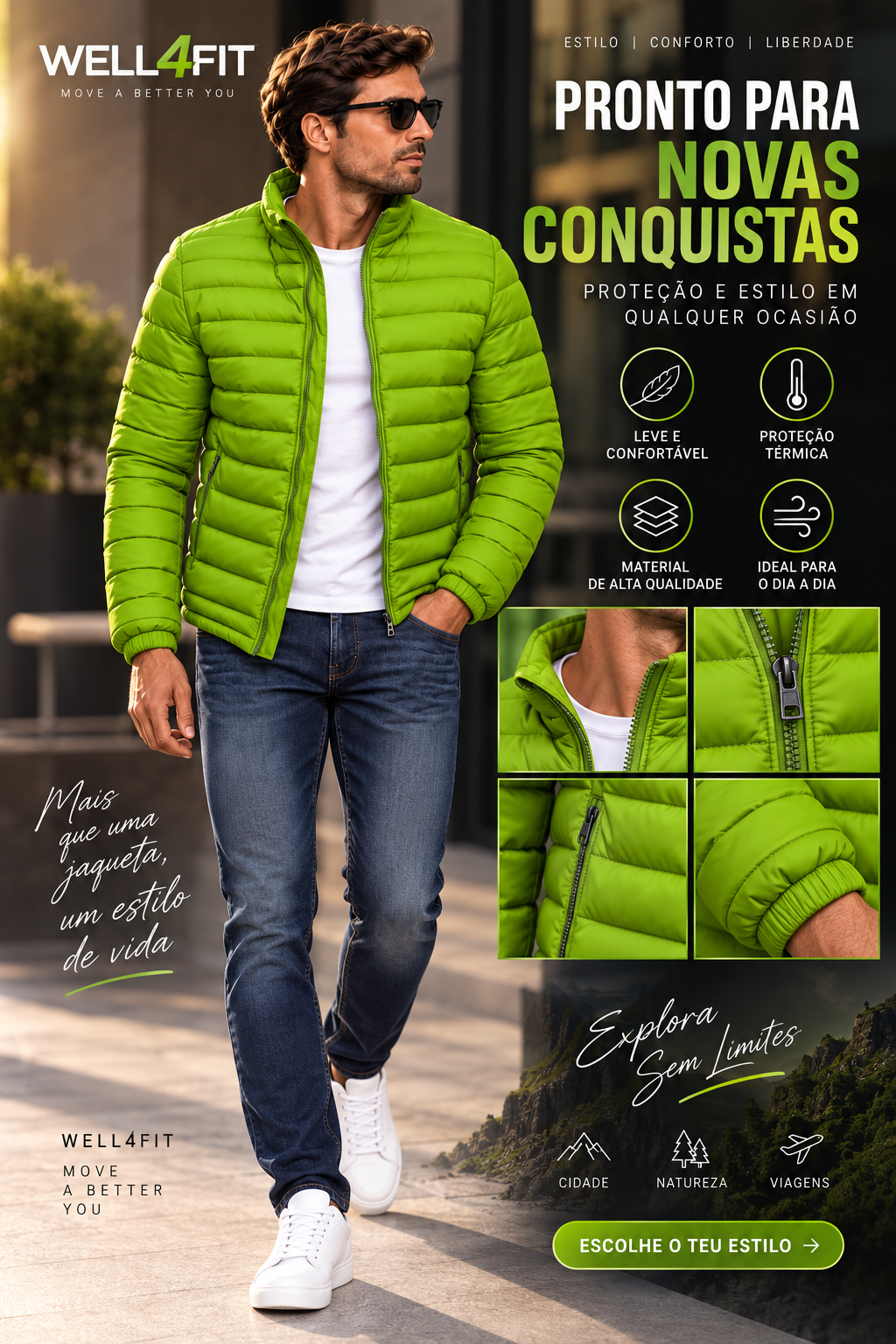 Casaco Urban Puffer Homem | Leve & Quente