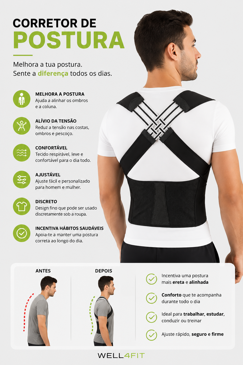 Corretor de Postura Ergonómico WELL4FIT