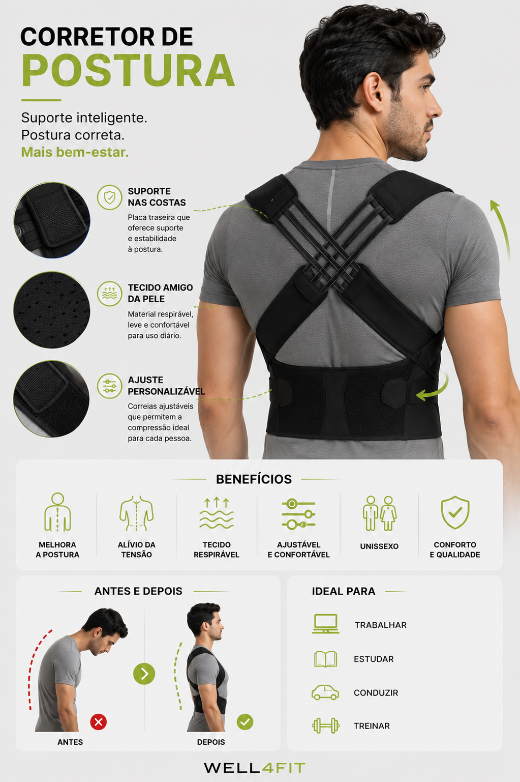 Corretor de Postura Ergonómico WELL4FIT