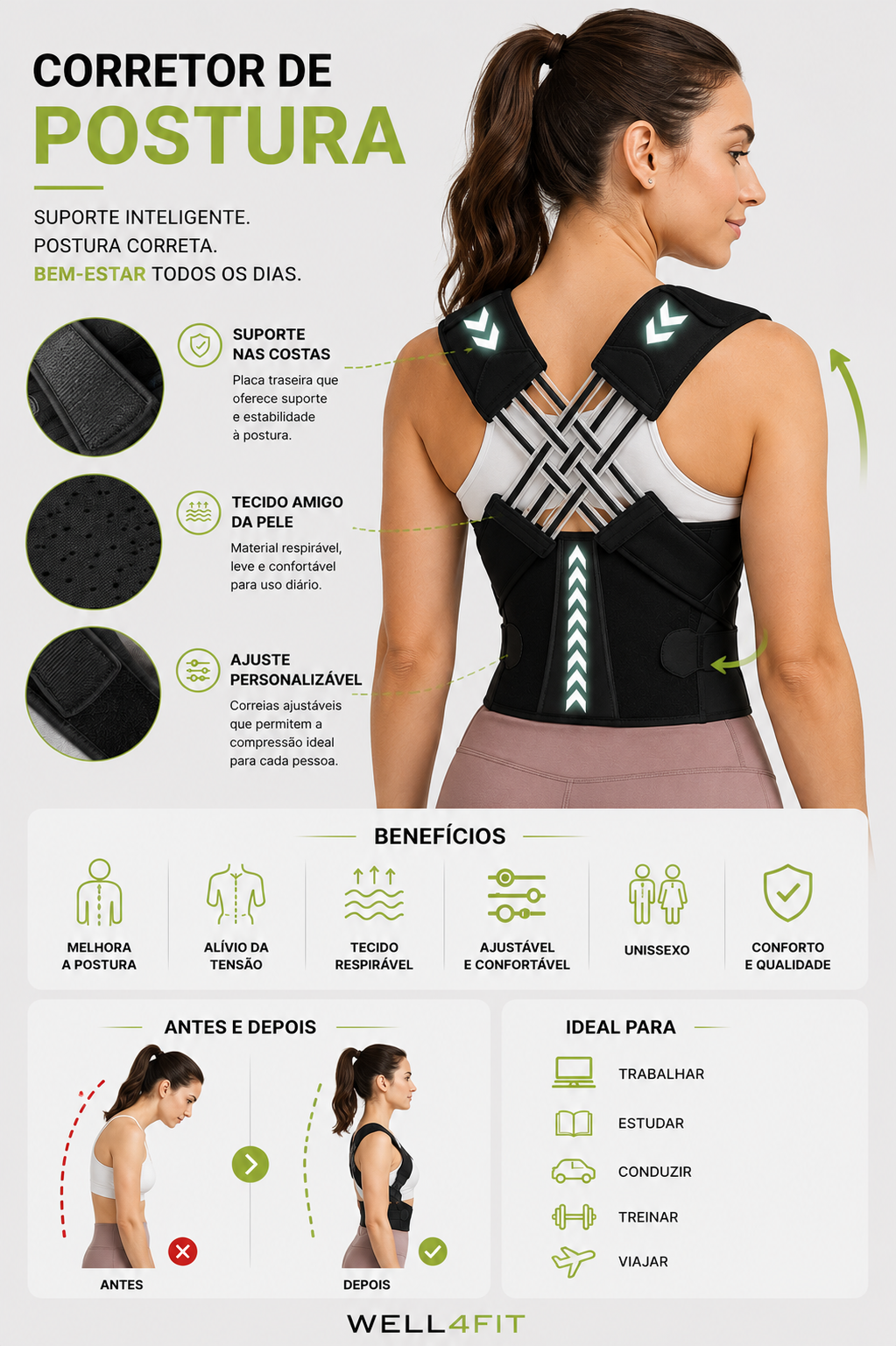 Corretor de Postura Ergonómico WELL4FIT