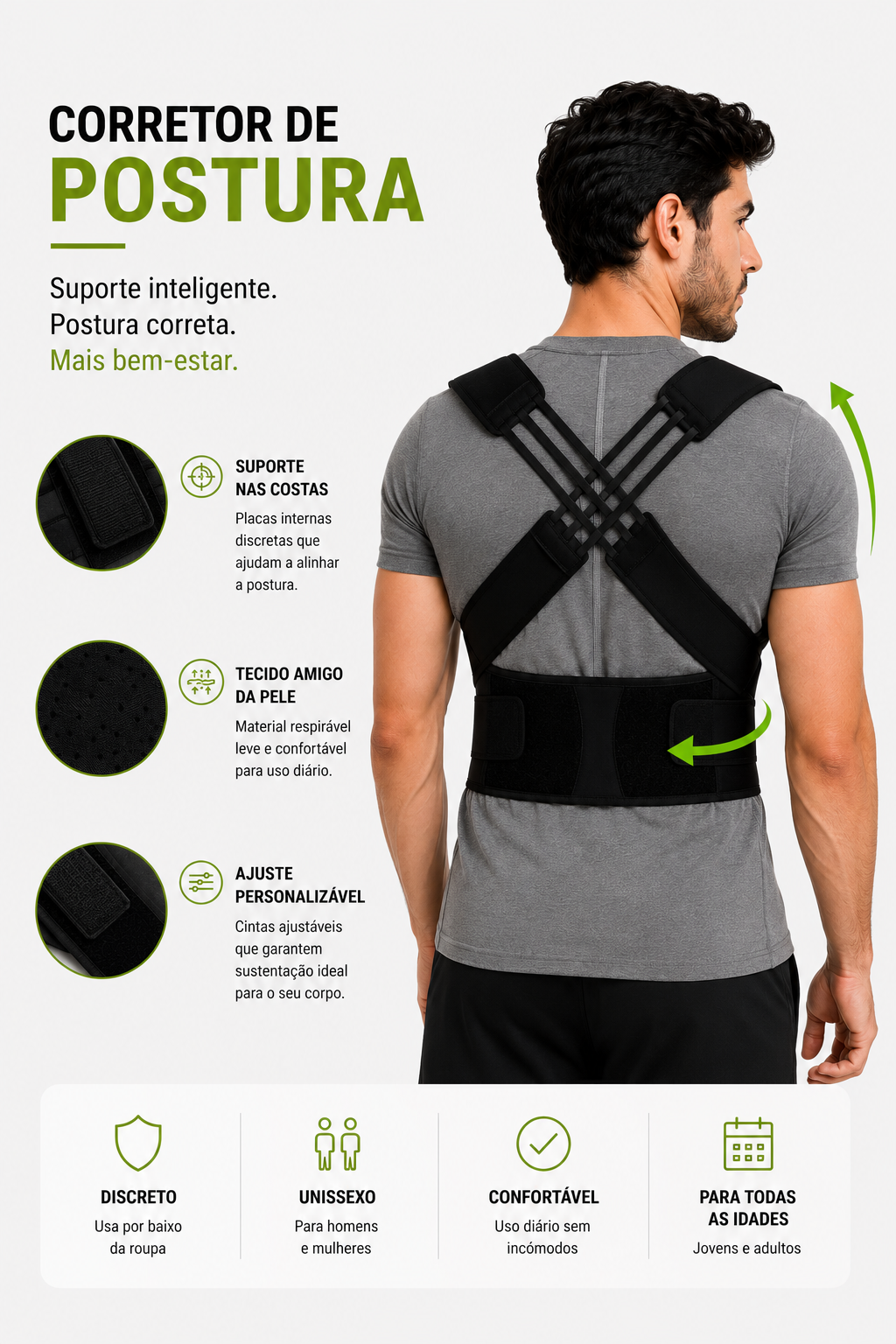 Corretor de Postura Ergonómico Masculino | WELL4FIT