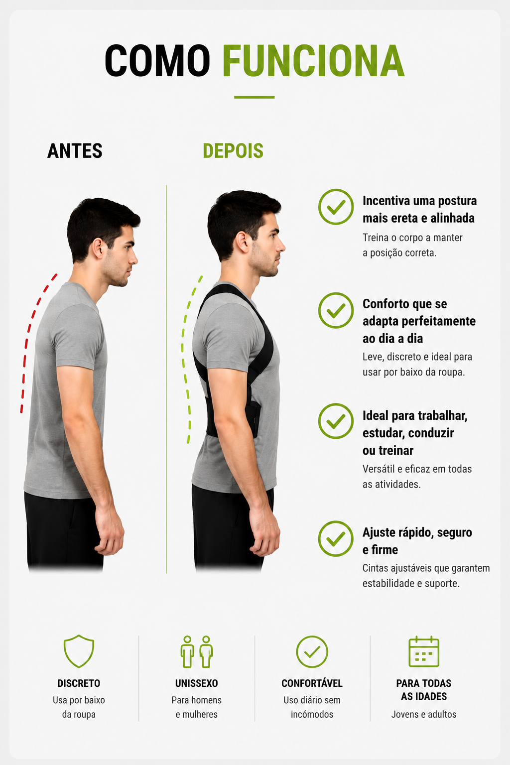 Corretor de Postura Ergonómico Masculino | WELL4FIT