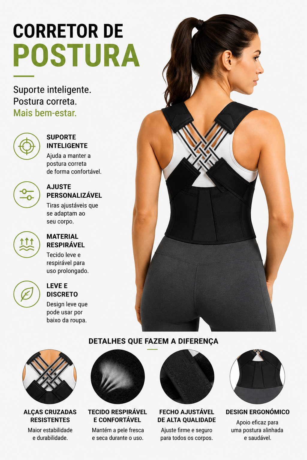 Corretor de Postura Ergonómico Feminino | WELL4FIT