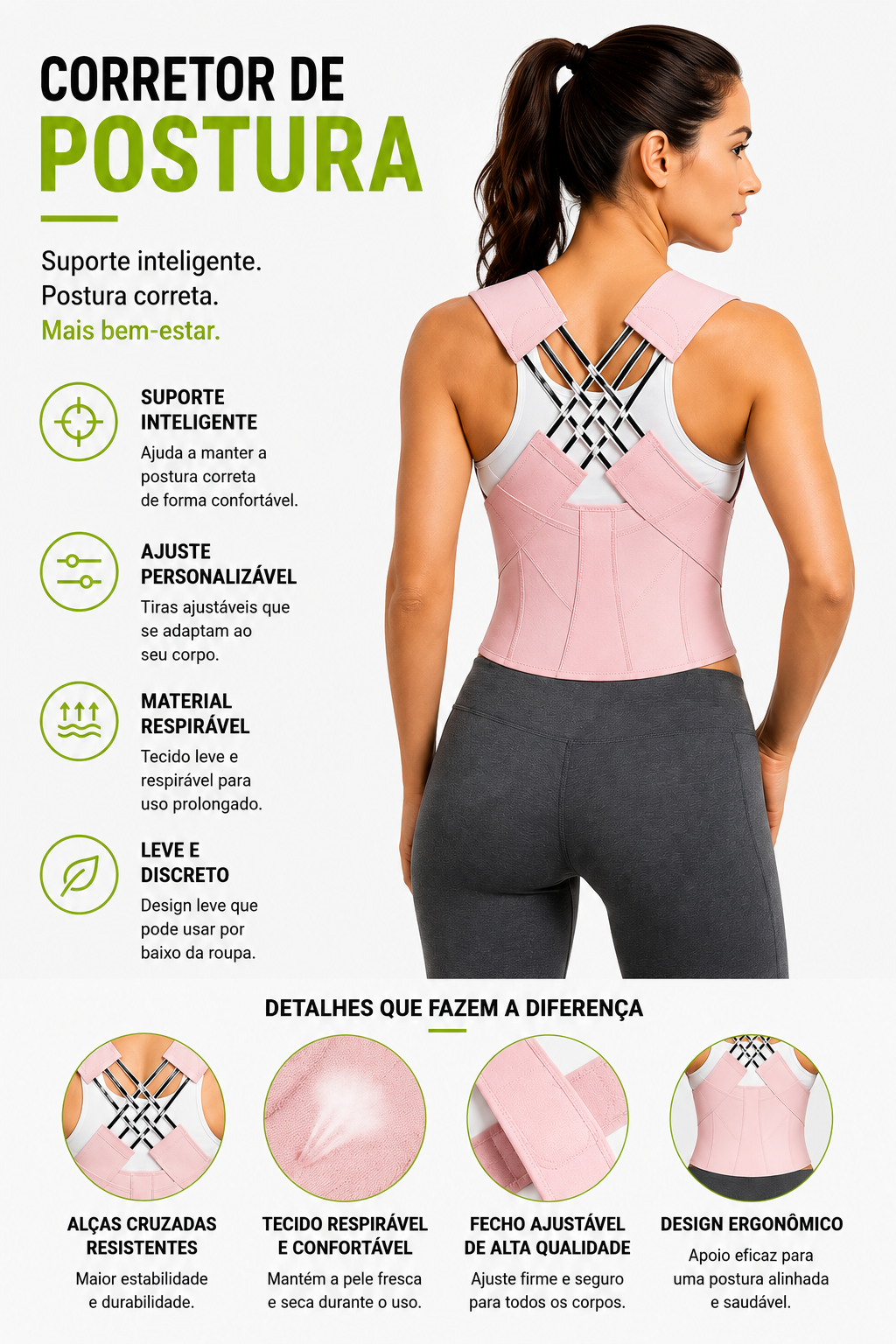 Corretor de Postura Ergonómico Feminino | WELL4FIT
