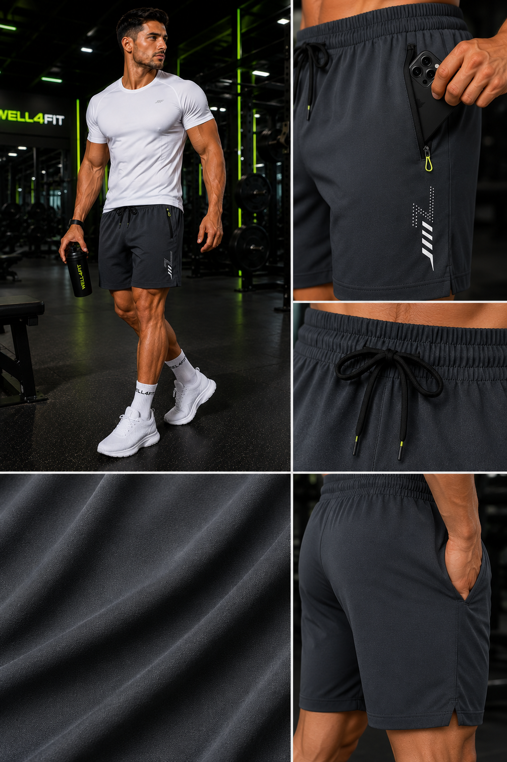 Calções Fitness Masculinos DryFit Pro | Secagem Rápida | WELL4FIT