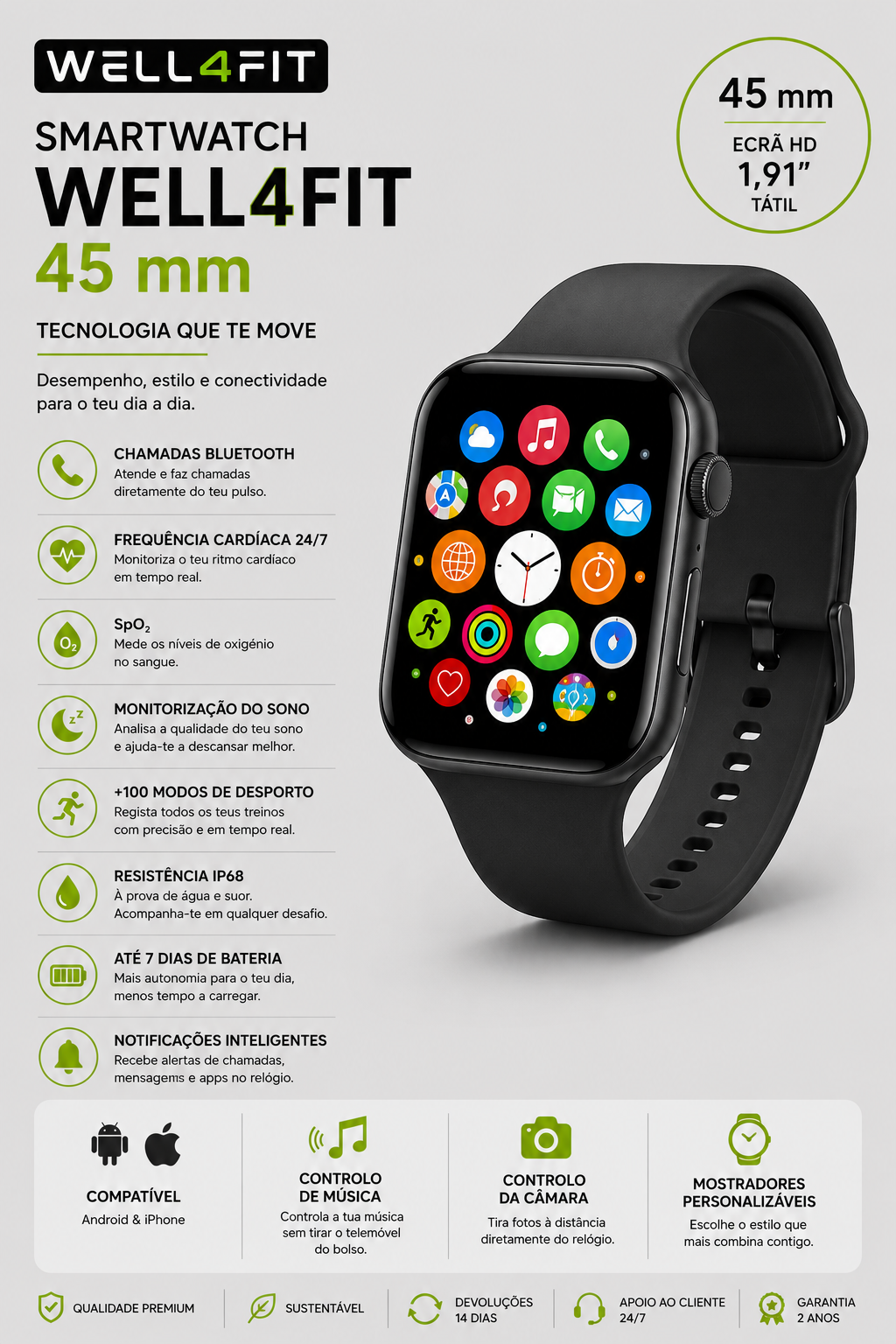 Smartwatch Fitness Pro 45 mm WELL4FIT