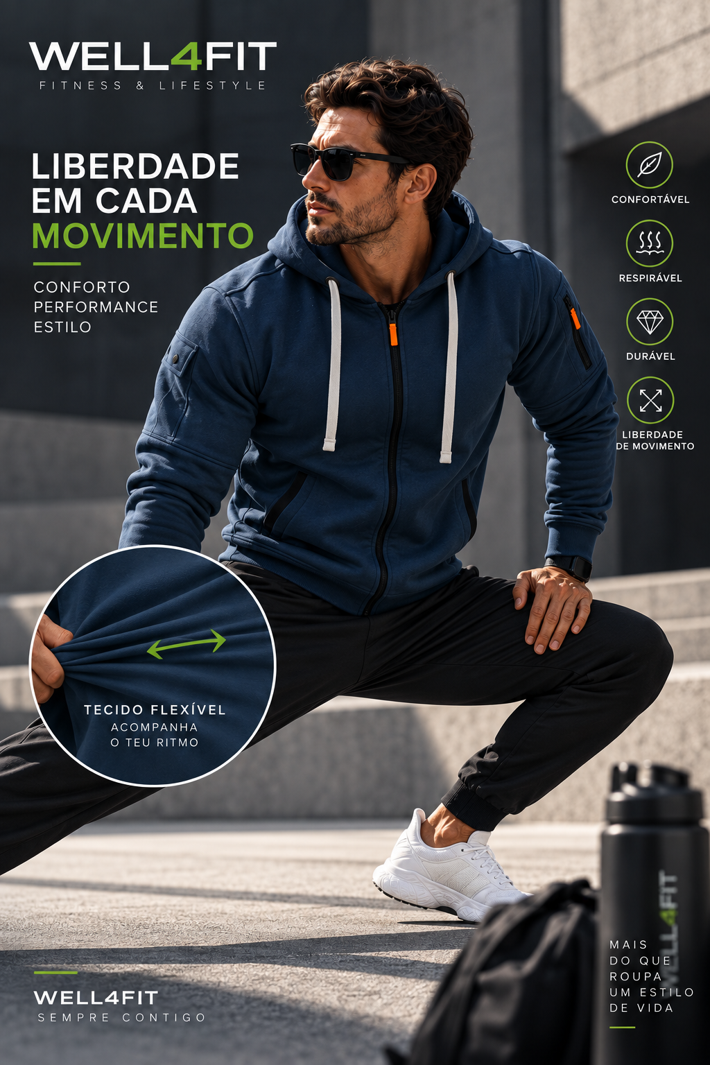 Hoodie Urban Zip Homem | WELL4FIT