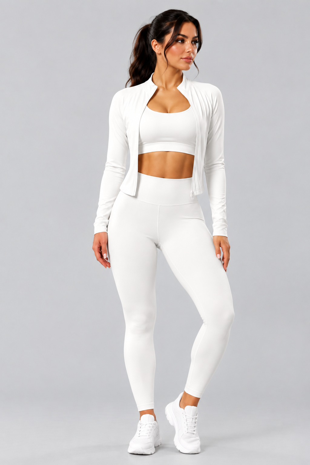 Conjunto fitness mulher 3 peças Active Sculpt com casaco, top e leggings de cintura alta
