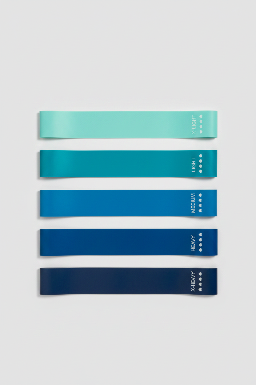 Bandas elásticas gradiente azul teal fundo cinza