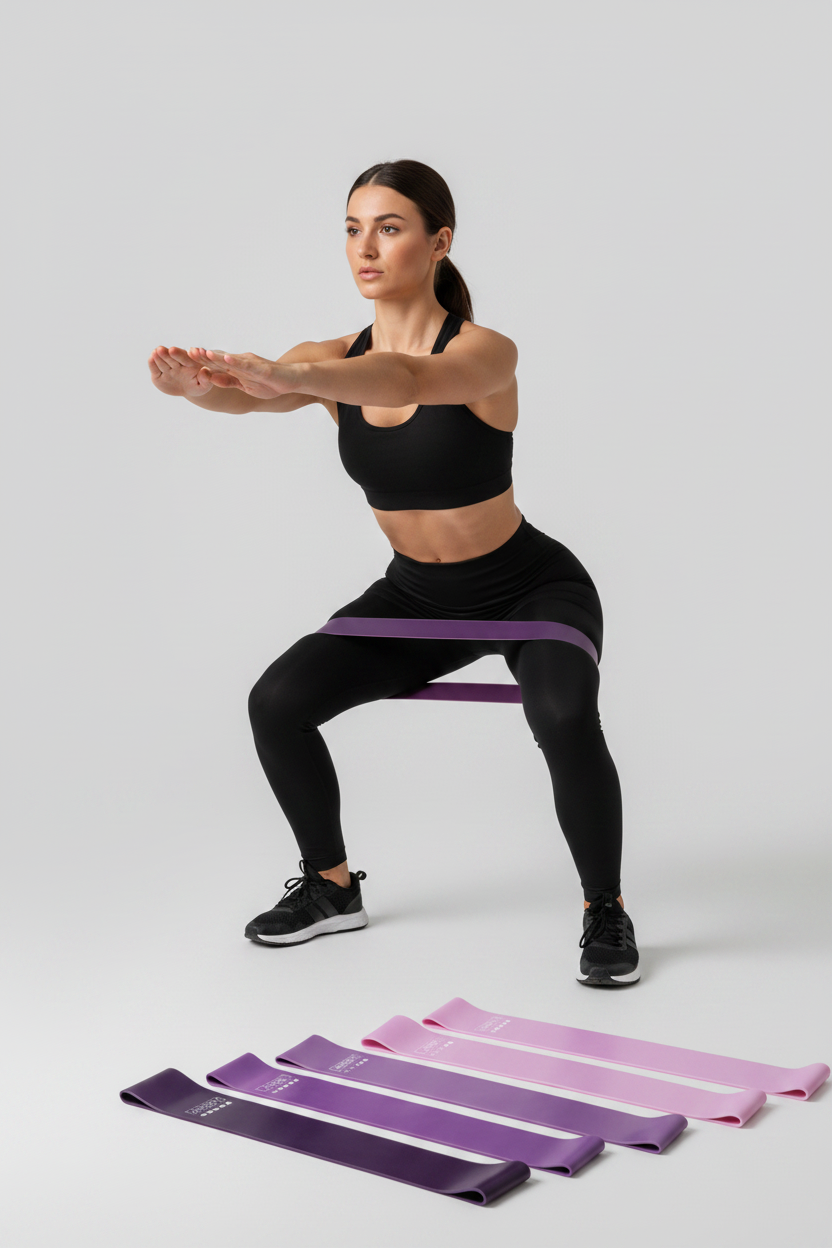 Bandas elásticas fitness modelo squat cores rosa roxo